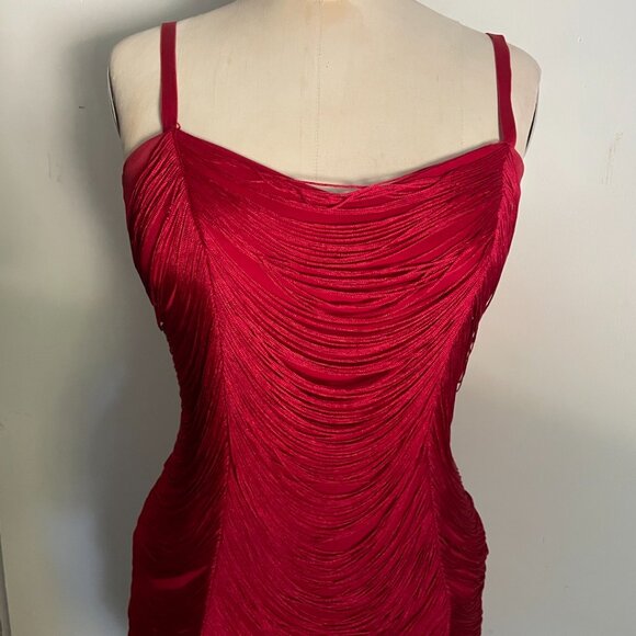 Guess Red Draped Fringe Bodycon Dress - Picture 12 of 13
